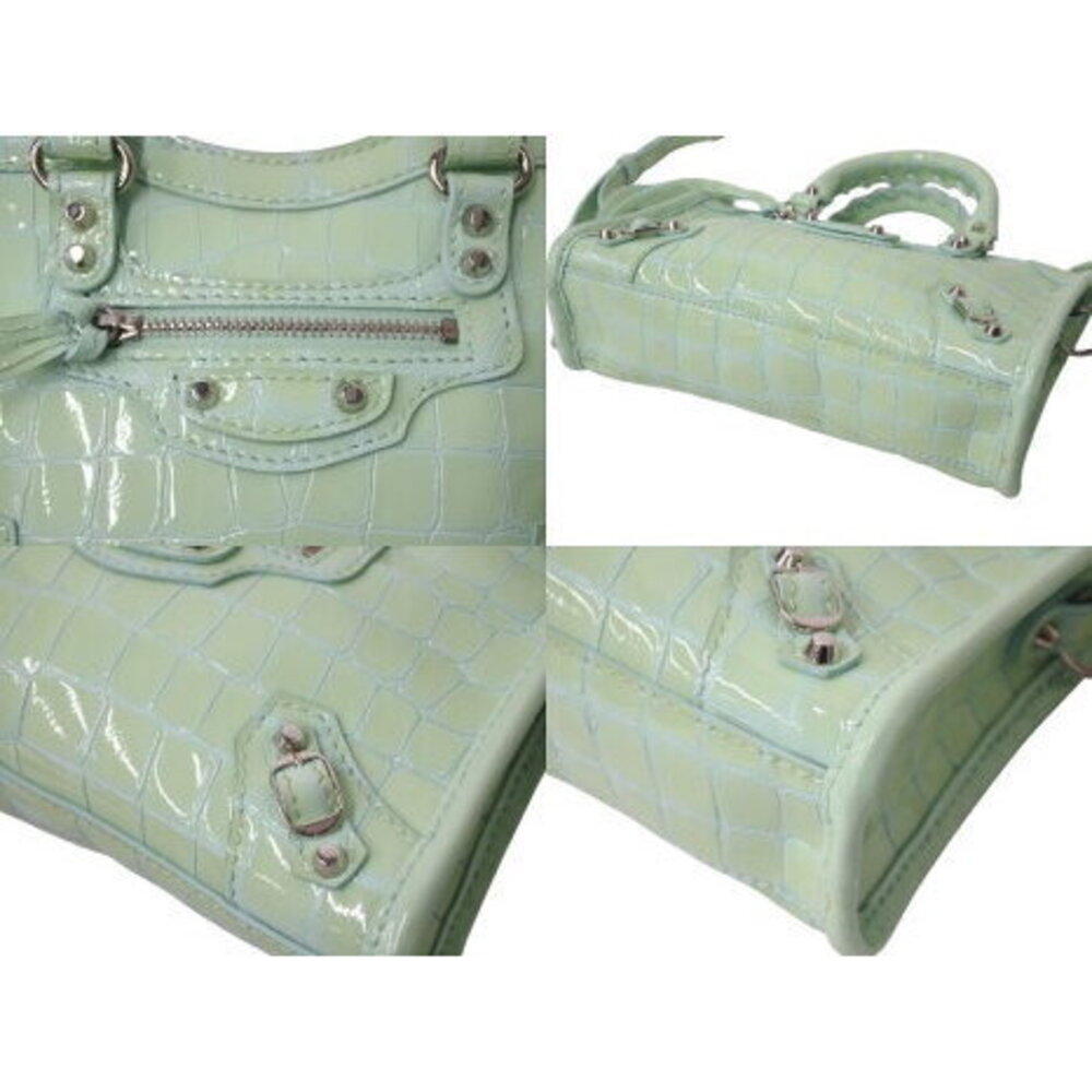 BALENCIAGA City Handbag Green Patent Vernis Leather Crocodile Embossed - Picture 5 of 8